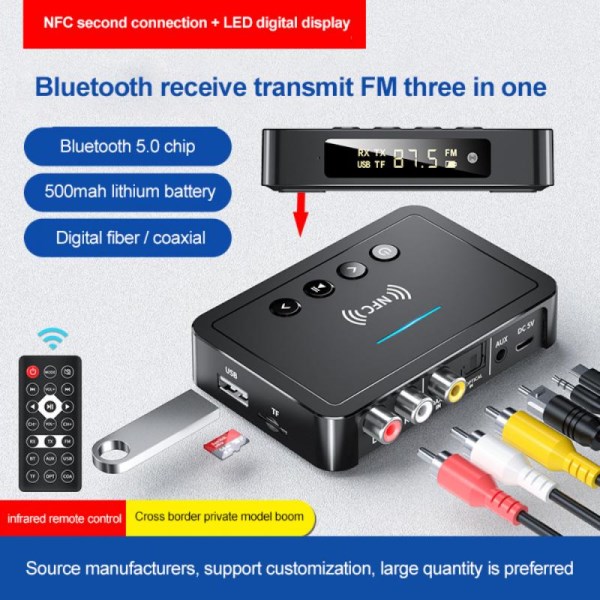 Nuevo Y Receptor Bluetooth 5,0 3 En 1, FM Estereo, AUX, Jack De 3,5Mm, RCA, Optico, Inalambrico, NFC, Adaptador De Audio Para TV Y PC