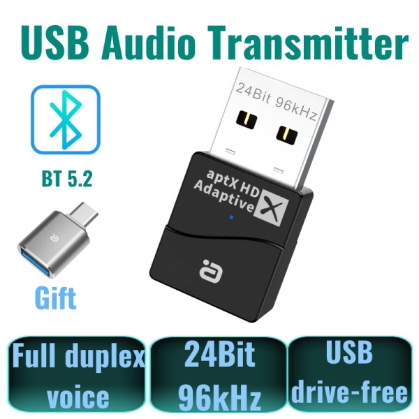 Nuevo Bluetooth De Baja Latencia, Adaptador De Audio Inalambrico USB Bluetooth 5,2, SIN Controlador, Para TV, Telefono Y Consola De Juegos De Ordenador