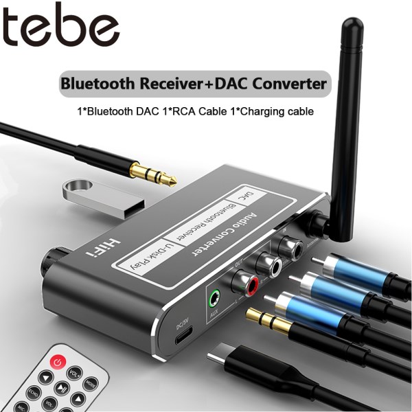 Nuevo DAC Inalambrico Bluetooth 5,2, Receptor De Audio Coaxial A RL, Adaptador Auxiliar De 3,5Mm Con Microfono De Reproduccion De Disco U, Control Remoto IR