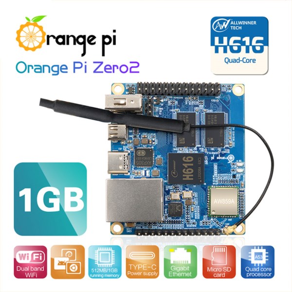 Nuevo De Desarrollo De Doble Banda Orange Pi Zero 2, 1GB De RAM, Con Chip Allwinner H616, Compatible Con BT, Wifi, Android 10UbuntuLinux OS