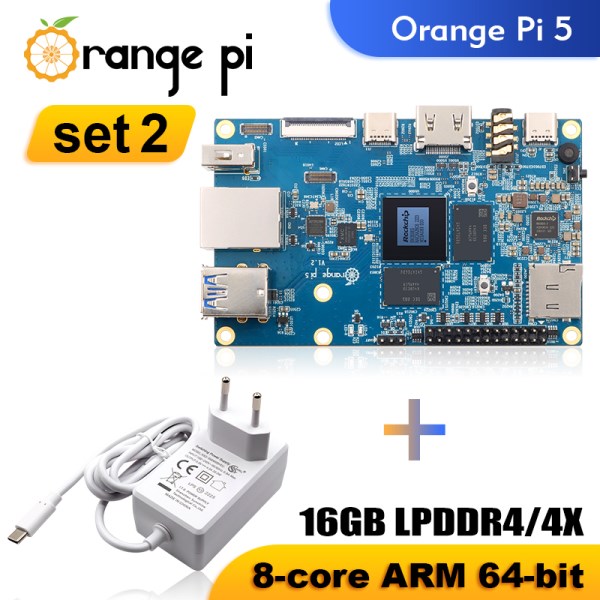 Nuevo Pi 5 16GB + Fuente De Alimentacion RK3588S Placa Unica Computadora PCIE Modulo Externo WiFi + BT SSD Naranja Pi5 Placa De Desarrollo De Demostracion