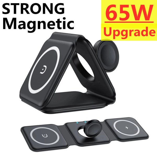 Nuevo Inalambrico Magnetico 3 En 1 De 65W Para IPhone 14 13 12 Pro Max, Apple Watch, AirPods, Qi, Estacion De Carga Rapida