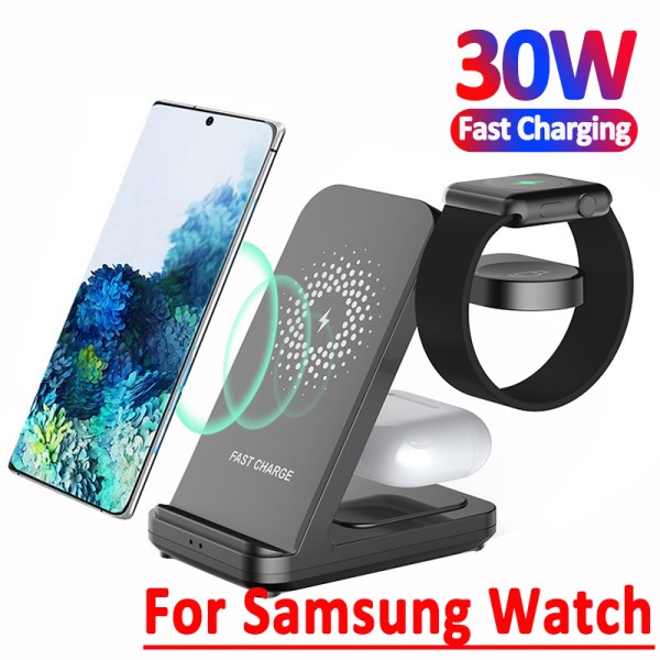 Nuevo De Cargador Inalambrico De 30W Para Samsung Galaxy Watch 4 Active 21, Estacion De Carga Rapida 3 En 1 Para Samsung S21 S20