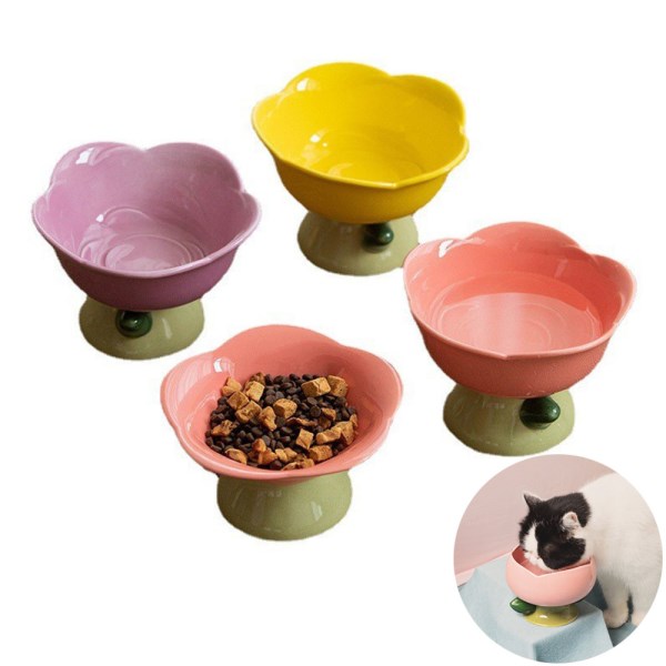 Nuevo De Ceramica Antideslizante Con Forma De Flor Para Gato, Comedero Para Cachorros Y Perros, Plato Elevado De Agua, Suministros Para Mascotas